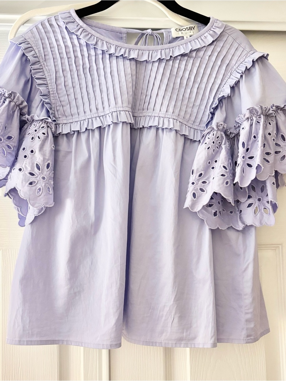 CROSBY by Mollie Burch Lavender Pintuck Eyelet Ruffle Blouse